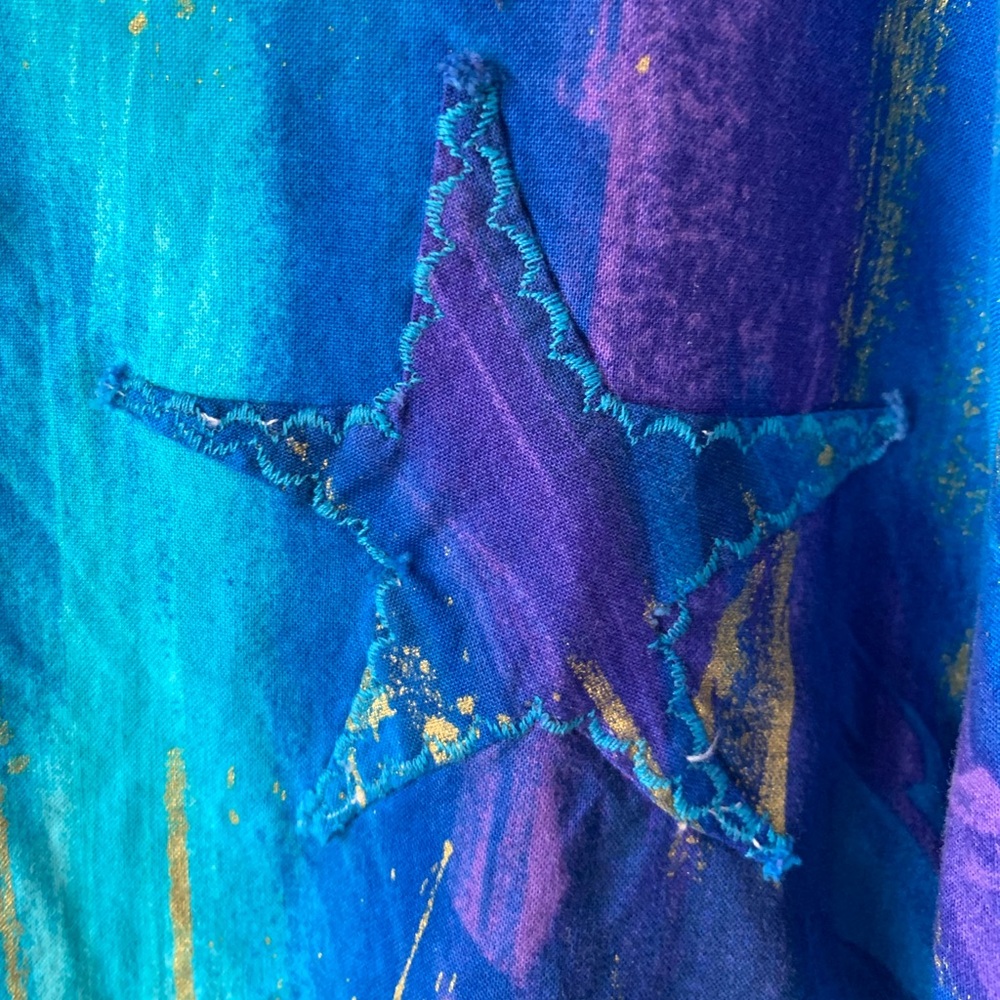 Abstract Art-To-Wear Blue Purple Button Front Artsy Boho Blouse - Picture 7 of 11